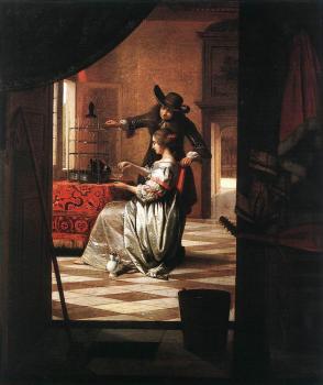 Pieter De Hooch : Couple with Parrot
